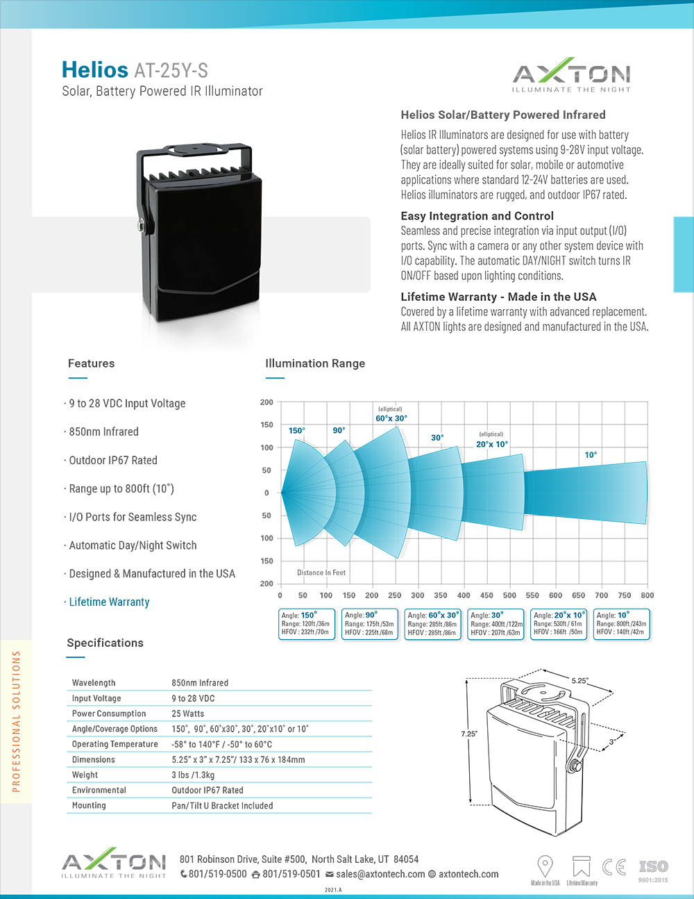IR Illuminator for Solar, Battery, OFFGRID Sys. HELIOS AT25YS
