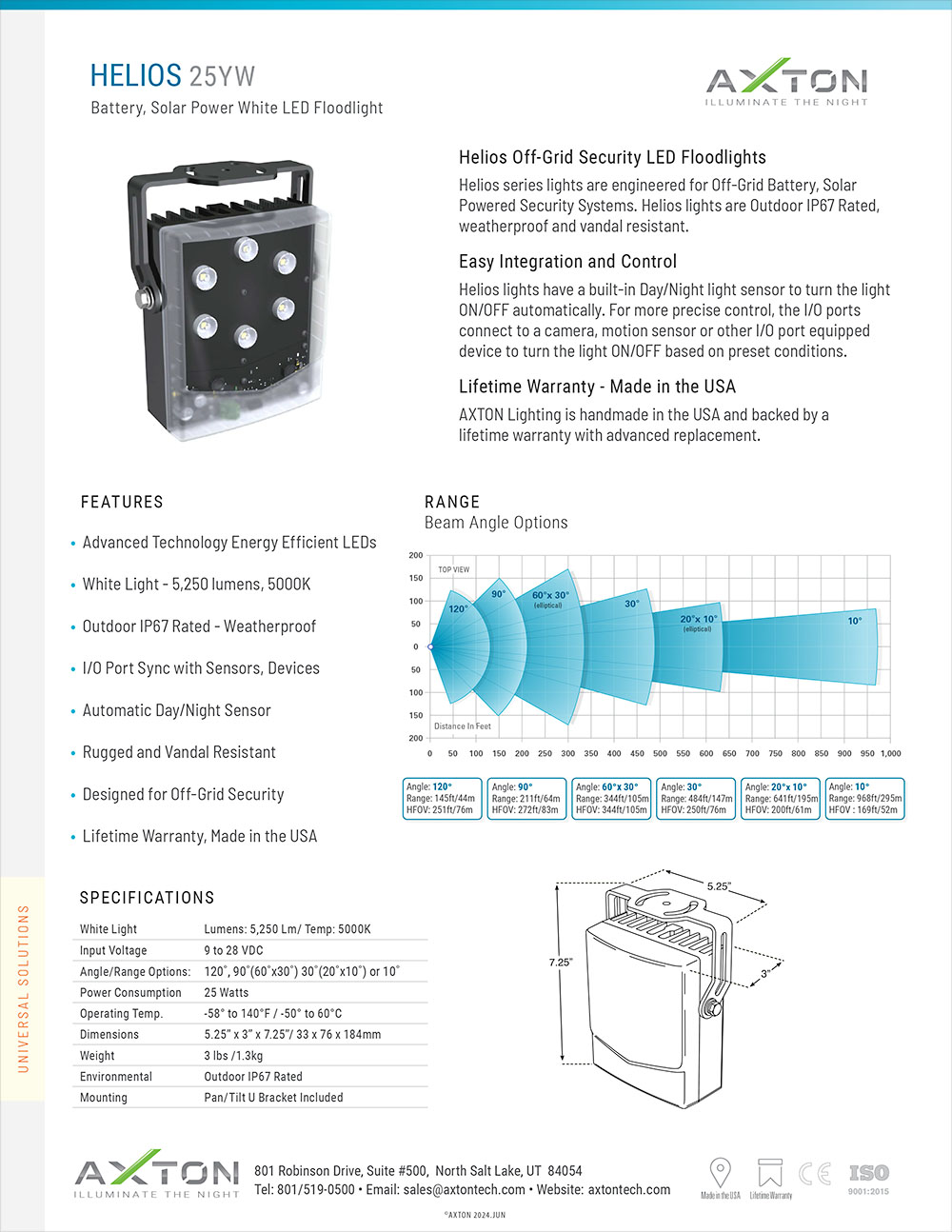 solar-battery Powered Helios 25YW Floodlight Datasheet