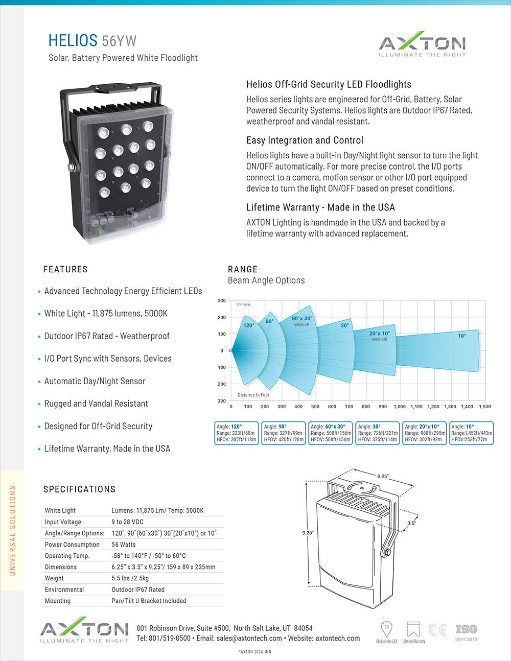 Battery, Solar Powered floodlight - Helios 56YW Datasheet